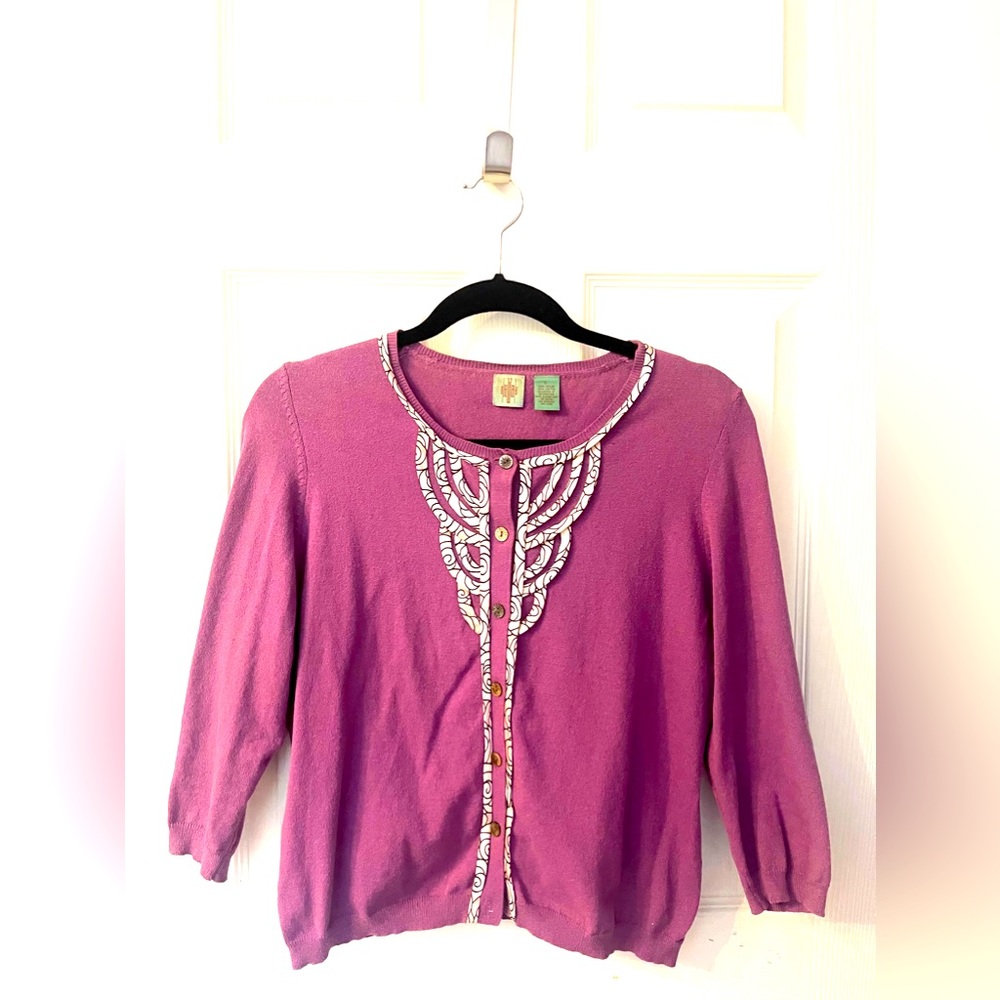 Anthropologie cropped purple 1/2 sleeve cardigan mother of Pearl buttons